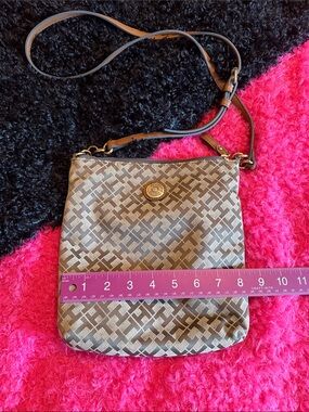 Tommy Hiliger brown  Patterned Crossbody Bag with Gold Accent